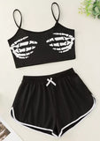 Skeleton Hand Camisole And Shorts Pajamas Set - Black