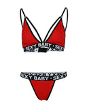 Cutout V-Neck Letter Trim Lingerie Set